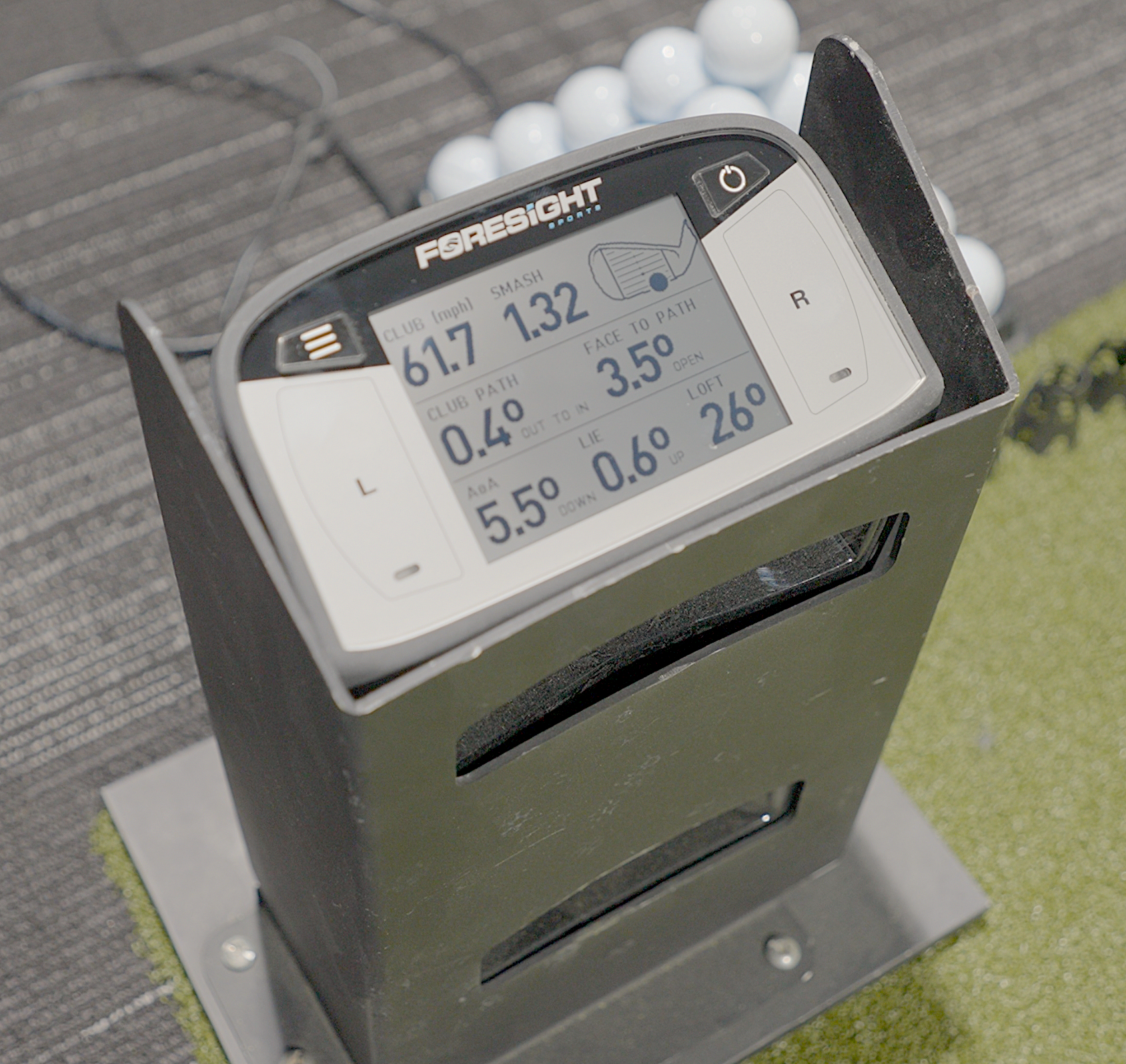 Foresight Sports GCQuad Max launch monitor showing ball and club data in Lago Golf’s Golf Performance Lab in Port Coquitlam, BC