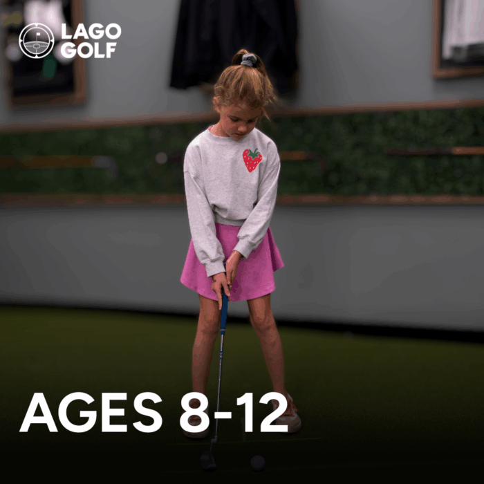 junior golf lesson in Lago Golf’s indoor putting studio using PuttView technology
