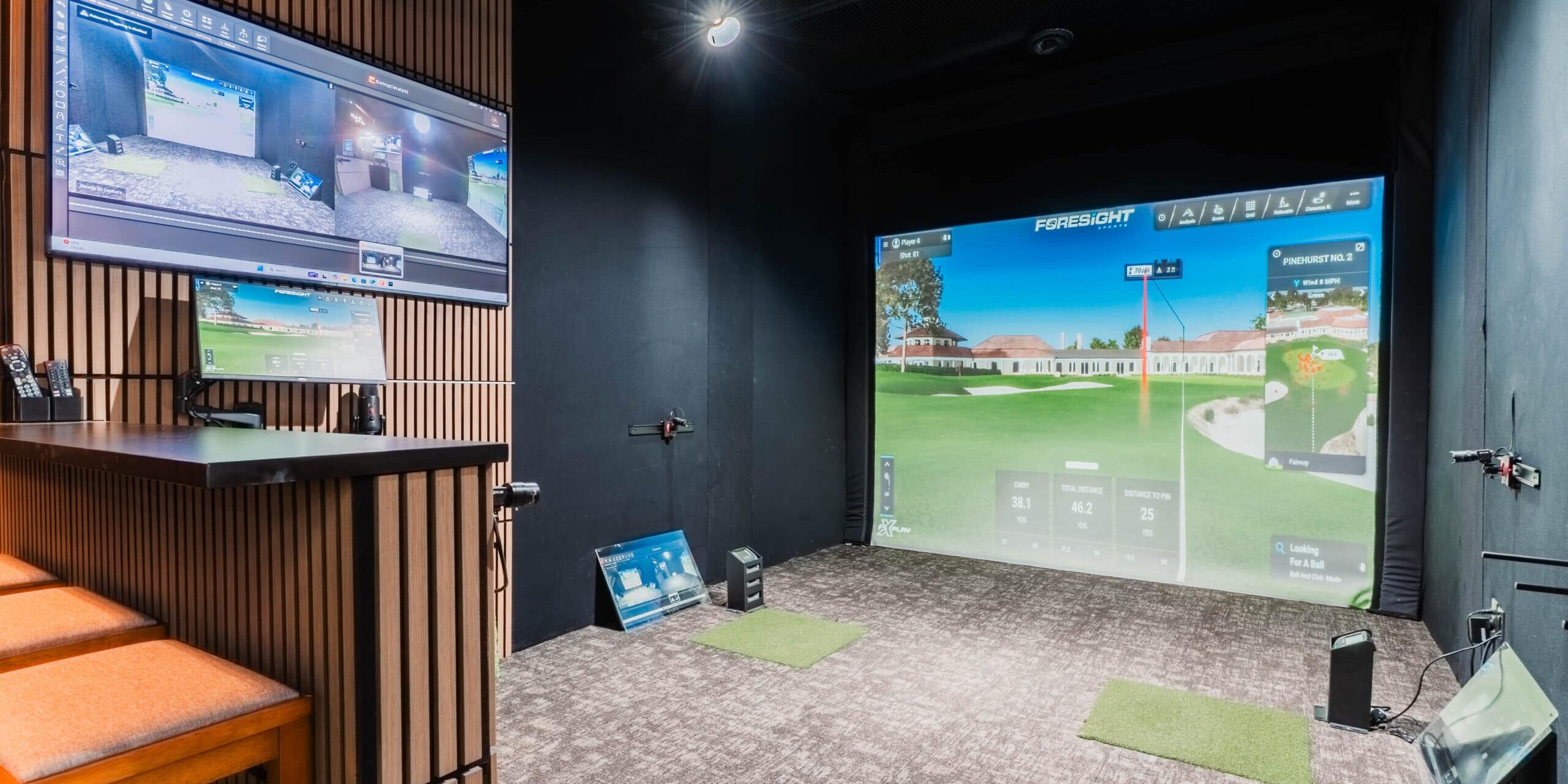 Taylor Bay indoor golf simulator at Lago Golf in Port Coquitlam, BC